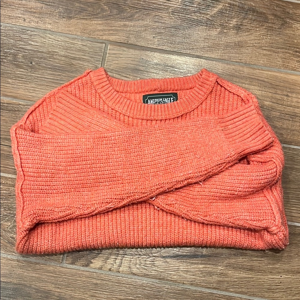 American Eagle Outfitters Coral Crewneck Sweater with Ribbed Texture